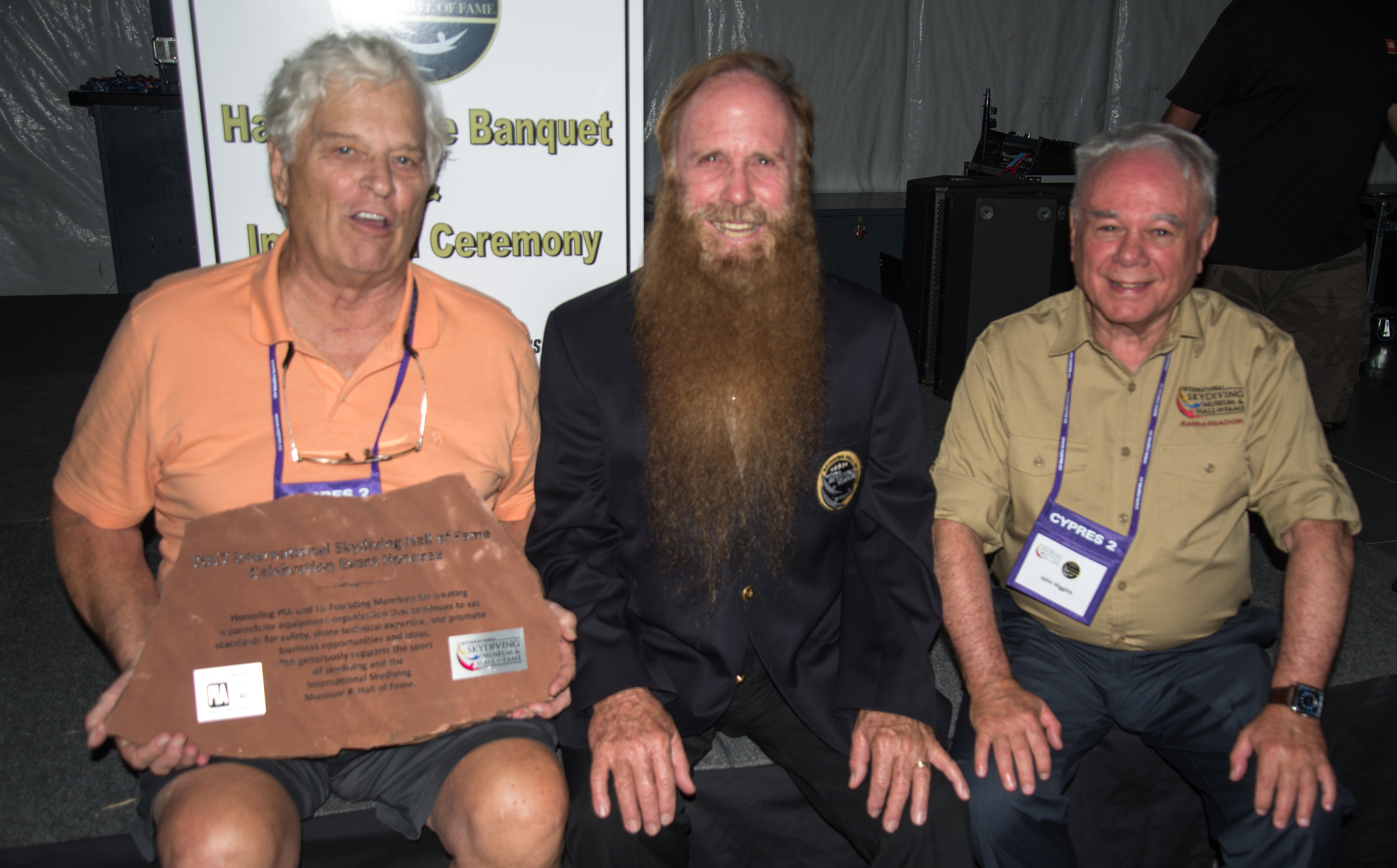John Sherman, Bill Booth, Johnny Higgins - with paver honoring PIA and Its Founding Members