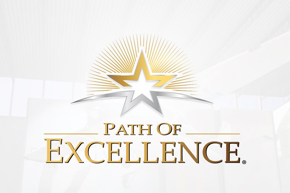 A golden and silver star logo with rays above the text "Path of Excellence" on a light background.