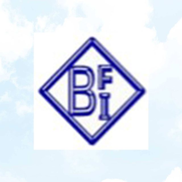 Logo with a blue diamond-shaped outline containing the letters "BFI" inside, set against a cloudy sky background.